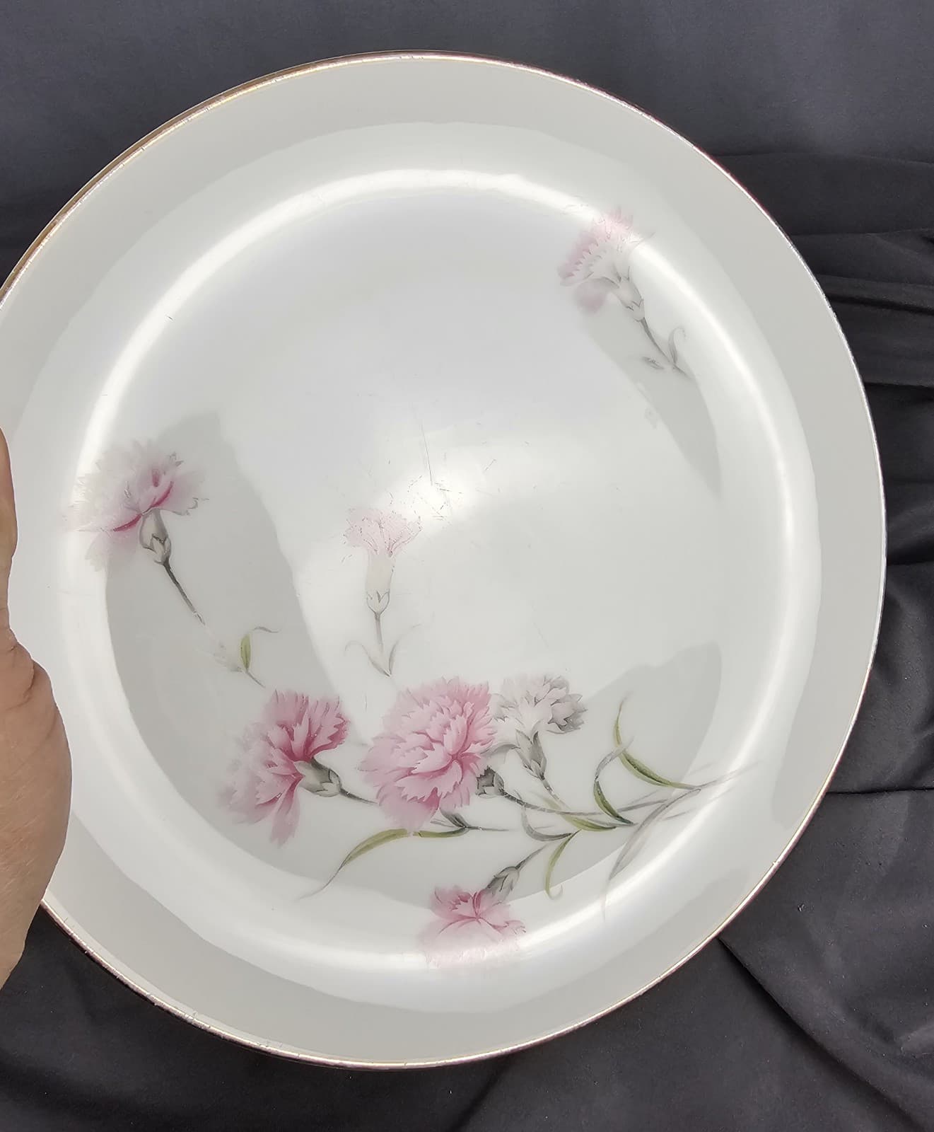 2 Royal Court CARNATION Fine China of Japan 10 1/4" Dinner Plates Gold Rim - Thumbnail 3