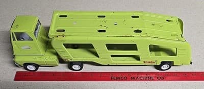 Vintage Tonka Pressed Steel Green Auto Transport Car Carrier Hauler Semi - Thumbnail 13