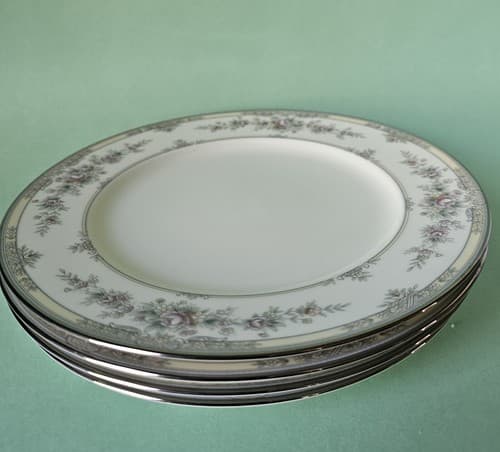 Set Of 4 Noritake Shenandoah 9729 Platinum Rim Ivory Bone China Salad Plate 8.25