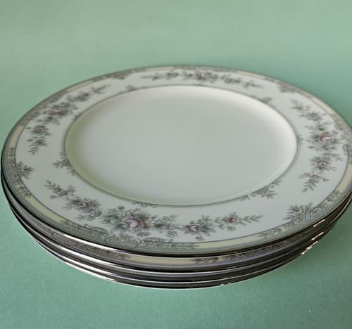Set Of 4 Noritake Shenandoah 9729 Platinum Rim Ivory Bone China Salad Plate 8.25 - Thumbnail 3
