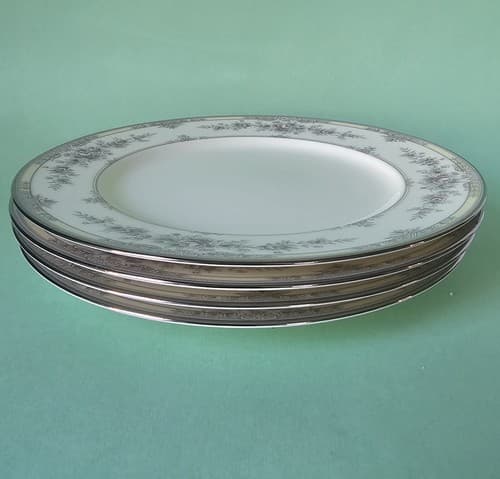 Set Of 4 Noritake Shenandoah 9729 Platinum Rim Ivory Bone China Salad Plate 8.25 - Thumbnail 8