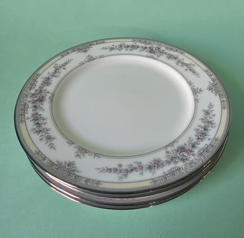 4 Noritake Shenandoah 9729 Platinum Ivory Bone China Bread Plates Mint 6 3/8" - Thumbnail 3