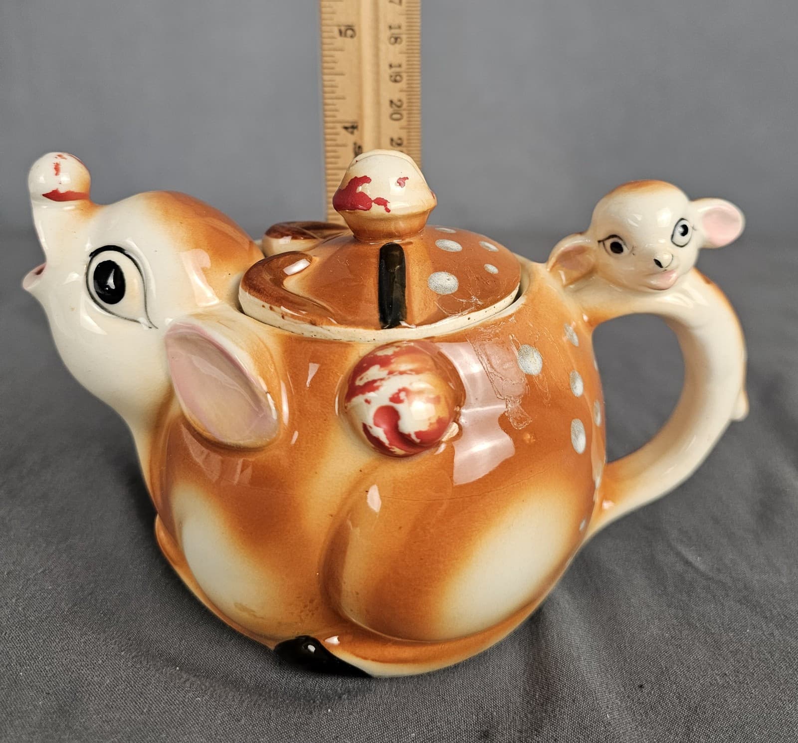 Rudolph The Red Nosed Reindeer Ceramic Christmas Teapot 4" Made In Japan Vintage - Thumbnail 6