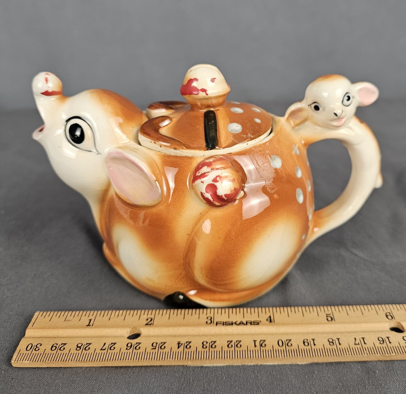 Rudolph The Red Nosed Reindeer Ceramic Christmas Teapot 4" Made In Japan Vintage - Thumbnail 7