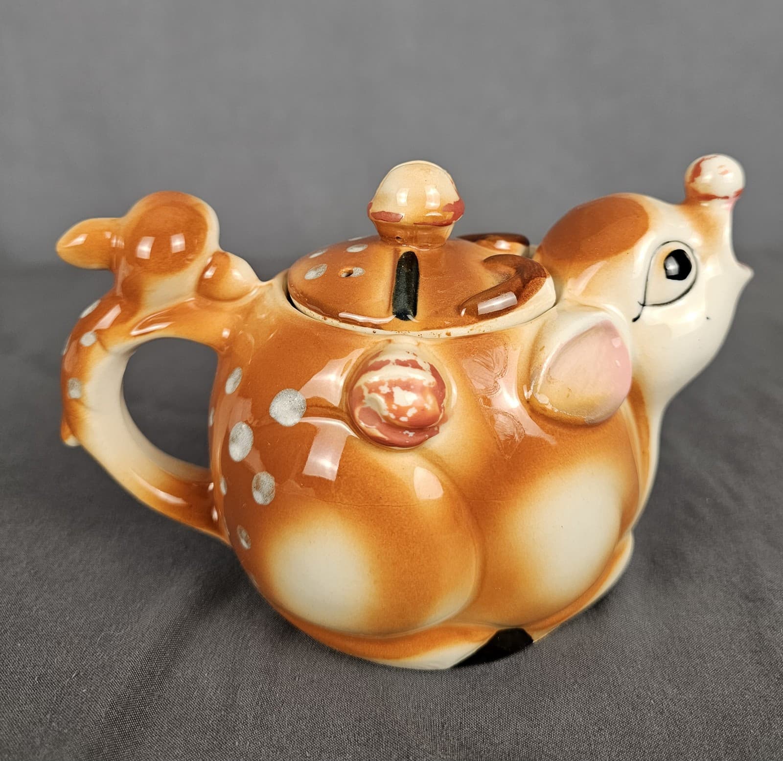 Rudolph The Red Nosed Reindeer Ceramic Christmas Teapot 4" Made In Japan Vintage - Thumbnail 2