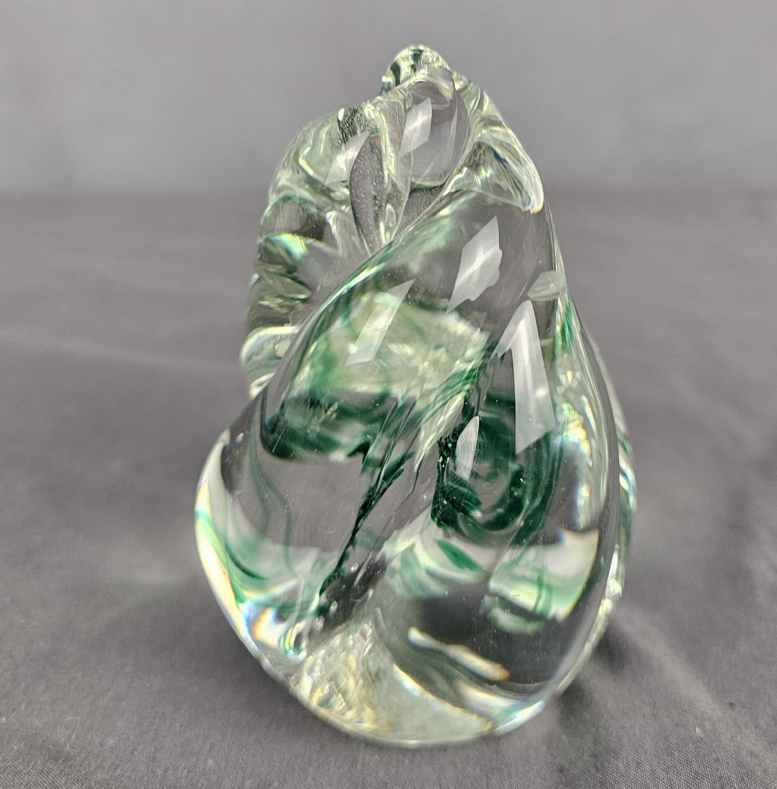 Art Glass Paperweight Gentle Glass WV Egg Shaped Swirl 4" Tall Green