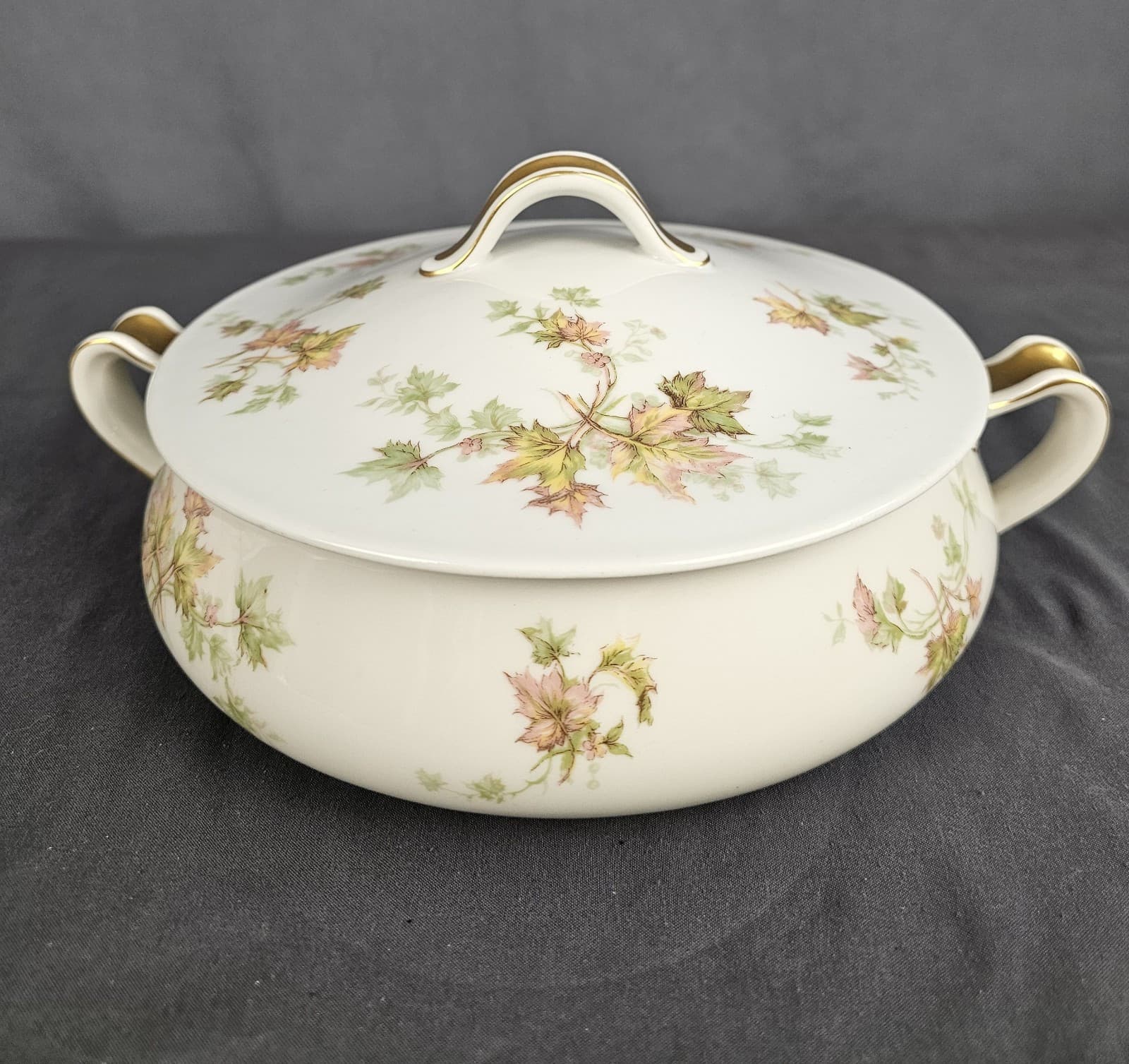 Antique HAVILAND & Co France Limoges Autumn Leaf Porcelain Casserole