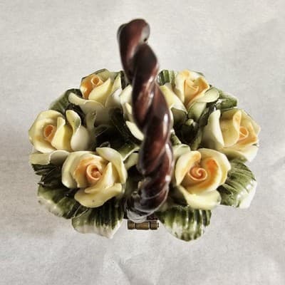 Porcelain Floral Basket Trinket Box with Hinged Lid 3.5" Tall - Thumbnail 7