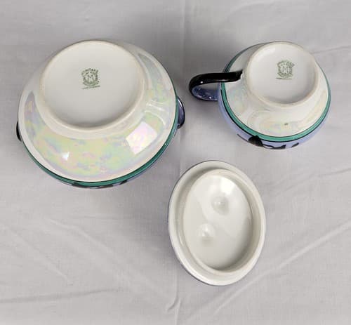 Antique Nippon Porcelain Sugar Bowl & Creamer Blue Floral with Opal Bottom - Thumbnail 7