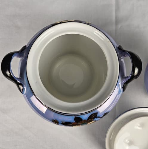 Antique Nippon Porcelain Sugar Bowl & Creamer Blue Floral with Opal Bottom - Thumbnail 6