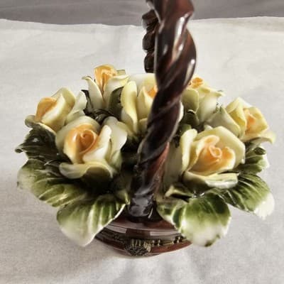 Porcelain Floral Basket Trinket Box with Hinged Lid 3.5" Tall - Thumbnail 9