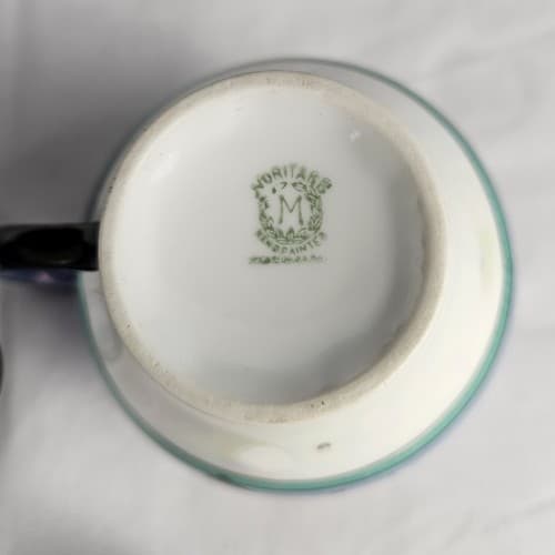 Antique Nippon Porcelain Sugar Bowl & Creamer Blue Floral with Opal Bottom - Thumbnail 8