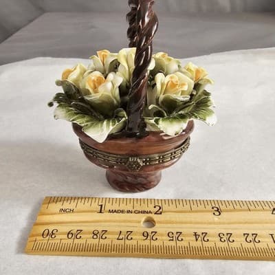 Porcelain Floral Basket Trinket Box with Hinged Lid 3.5" Tall - Thumbnail 10