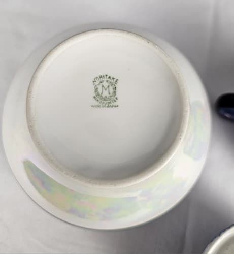Antique Nippon Porcelain Sugar Bowl & Creamer Blue Floral with Opal Bottom - Thumbnail 9