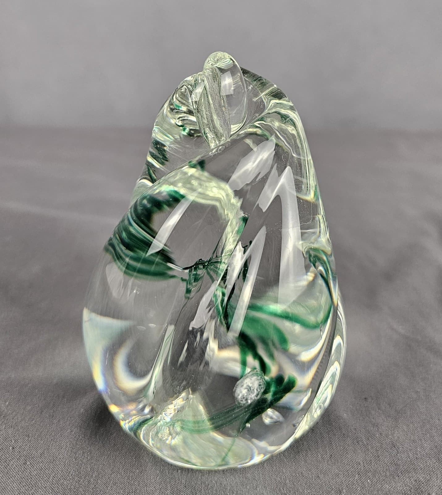 Art Glass Paperweight Gentle Glass WV Egg Shaped Swirl 4" Tall Green - Thumbnail 5