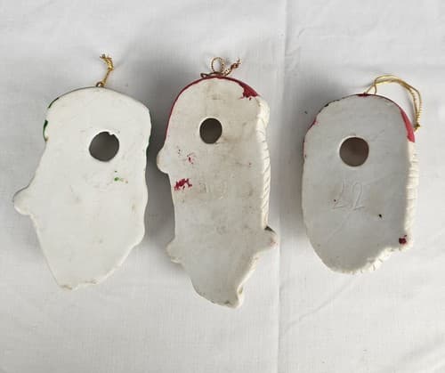 Rare Antique Porcelain Santa Christmas Ornaments Sculpted Set of 3 - Thumbnail 4