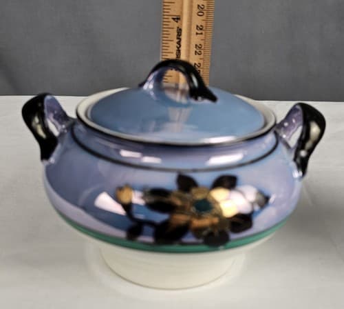 Antique Nippon Porcelain Sugar Bowl & Creamer Blue Floral with Opal Bottom - Thumbnail 11