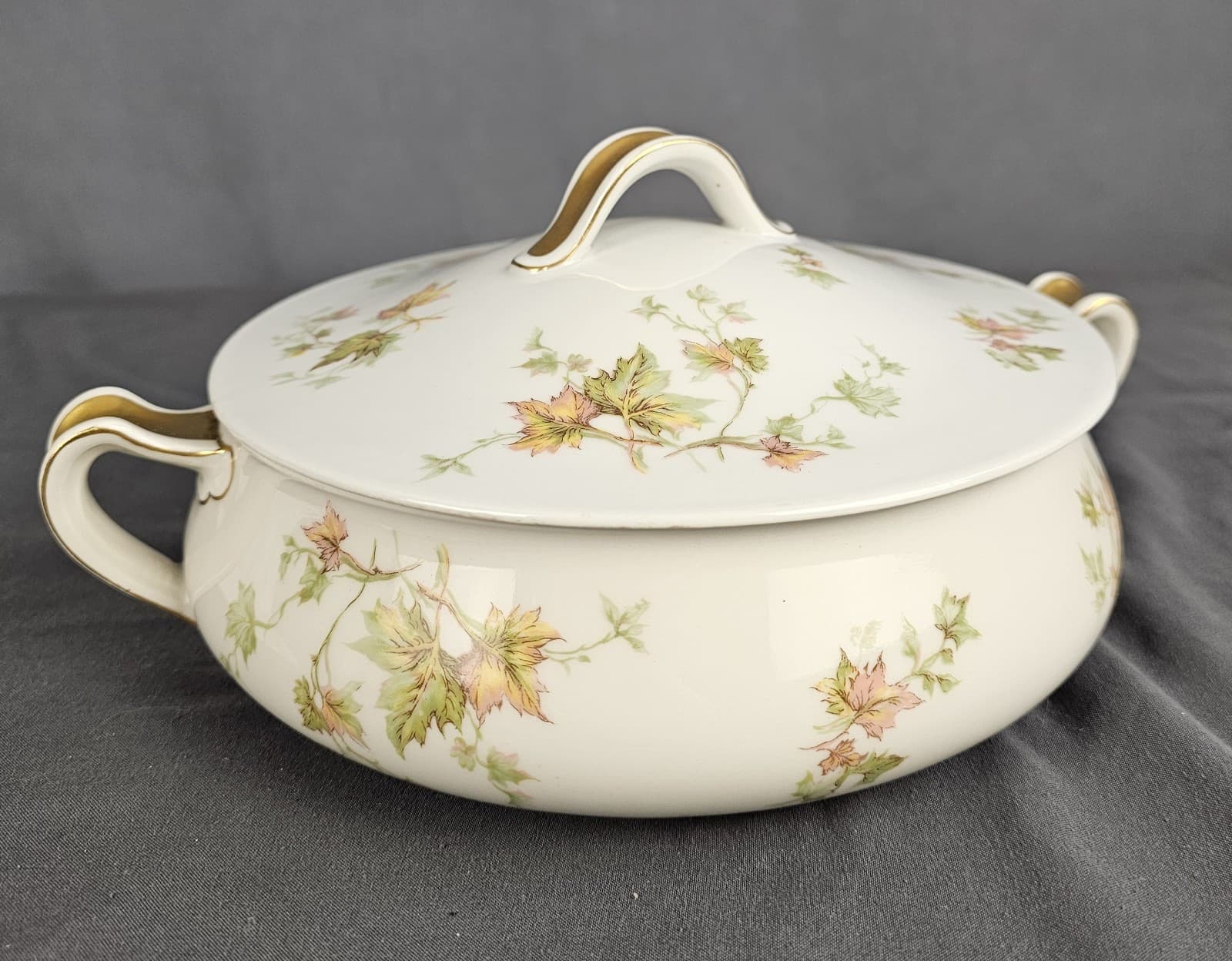 Antique HAVILAND & Co France Limoges Autumn Leaf Porcelain Casserole - Thumbnail 3