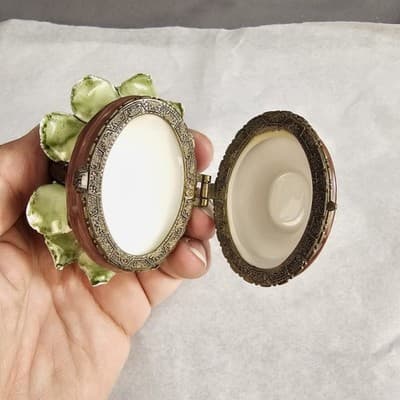 Porcelain Floral Basket Trinket Box with Hinged Lid 3.5" Tall - Thumbnail 4