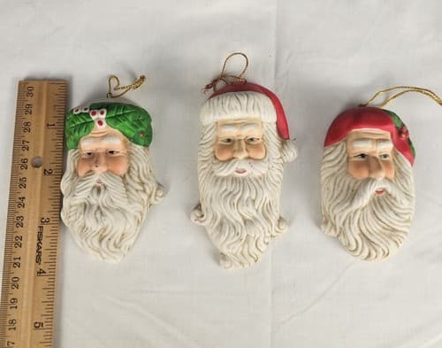 Rare Antique Porcelain Santa Christmas Ornaments Sculpted Set of 3 - Thumbnail 3
