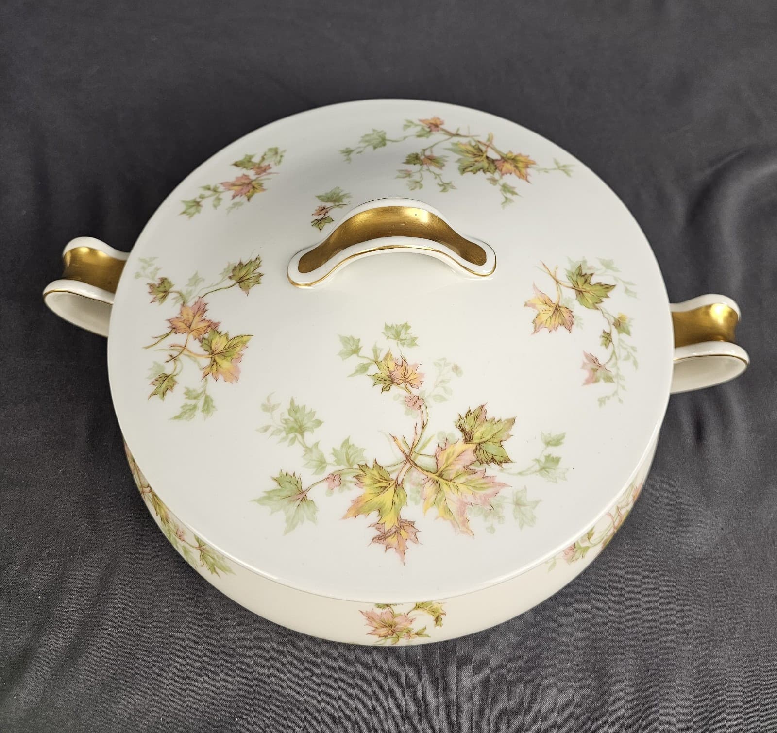 Antique HAVILAND & Co France Limoges Autumn Leaf Porcelain Casserole - Thumbnail 2