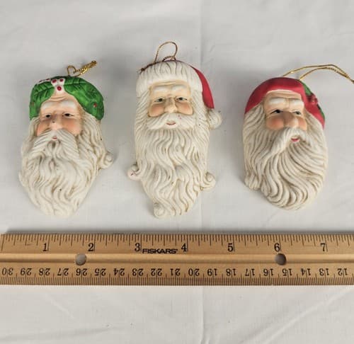Rare Antique Porcelain Santa Christmas Ornaments Sculpted Set of 3 - Thumbnail 2