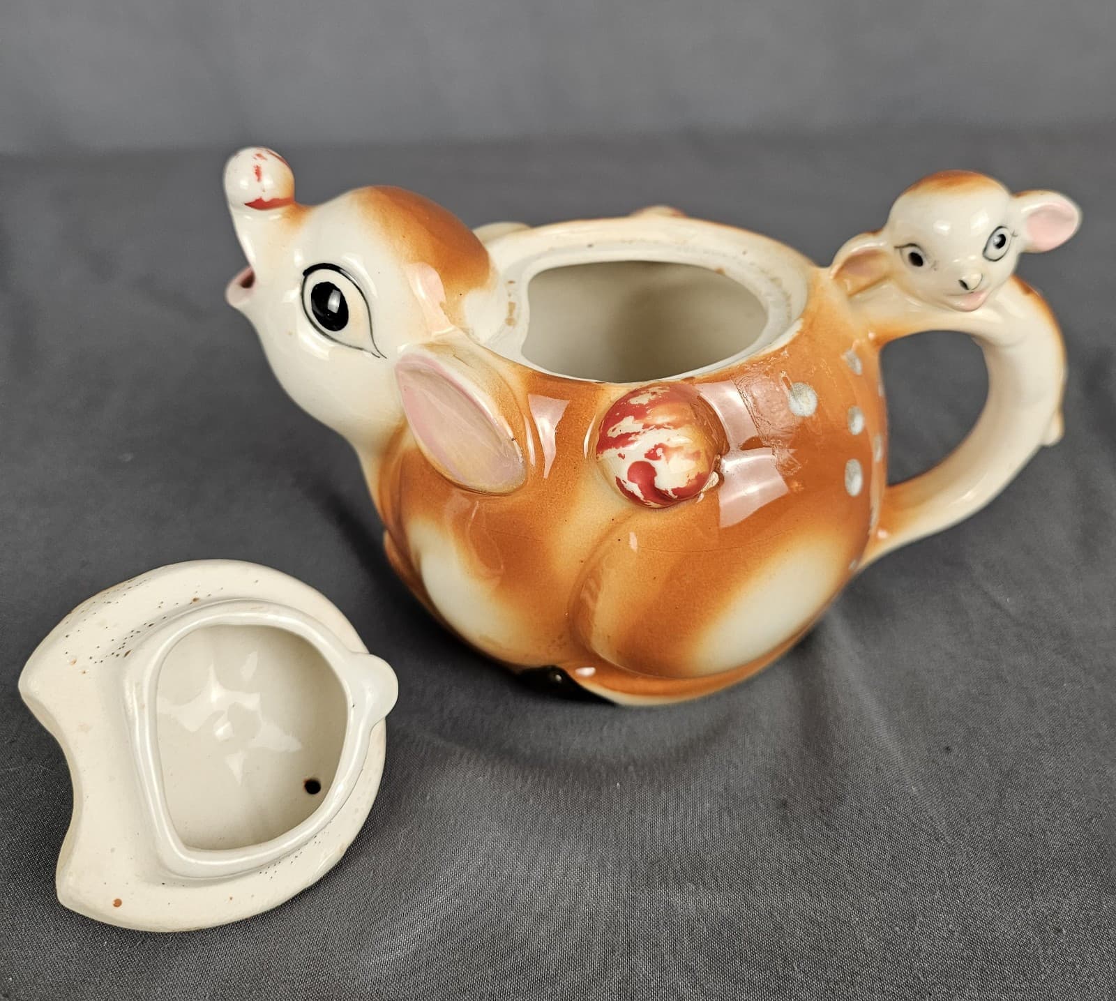 Rudolph The Red Nosed Reindeer Ceramic Christmas Teapot 4" Made In Japan Vintage - Thumbnail 3