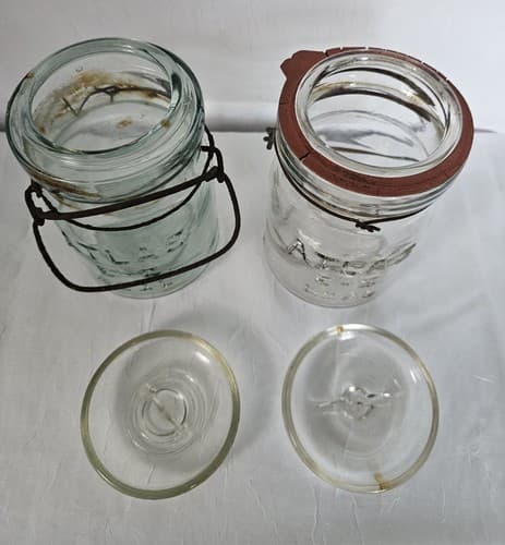 ATLAS E - Z SEAL CLEAR and Green PINT FRUIT JAR WITH GLASS LID & WIRE BAIL set 2 - Thumbnail 3