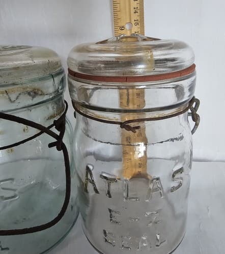 ATLAS E - Z SEAL CLEAR and Green PINT FRUIT JAR WITH GLASS LID & WIRE BAIL set 2 - Thumbnail 7