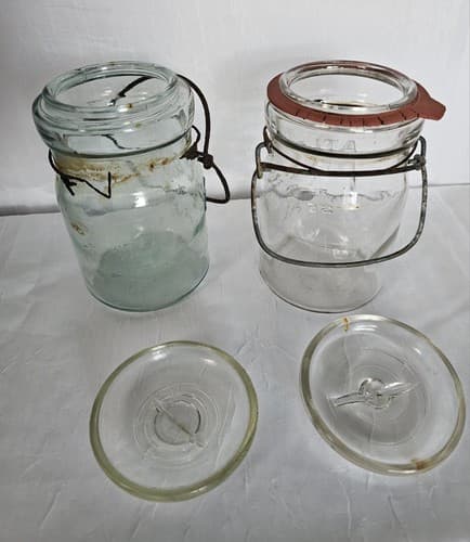 ATLAS E - Z SEAL CLEAR and Green PINT FRUIT JAR WITH GLASS LID & WIRE BAIL set 2 - Thumbnail 4