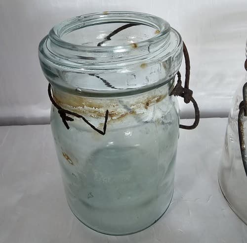 ATLAS E - Z SEAL CLEAR and Green PINT FRUIT JAR WITH GLASS LID & WIRE BAIL set 2 - Thumbnail 5
