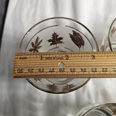Vintage MCM Libbey Frosted Low Ball Rocks Glasses Gold Leaf Leaves Set of 5, 8oz - Thumbnail 6
