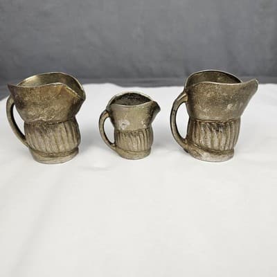 Toby Miniature Jug Made in England Brass Plated? Set of 3 Pitcher - Thumbnail 9