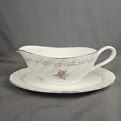 Royal Swirl Gravy Bowl & Plate Fine China Japan Gravy Boat - Thumbnail 3