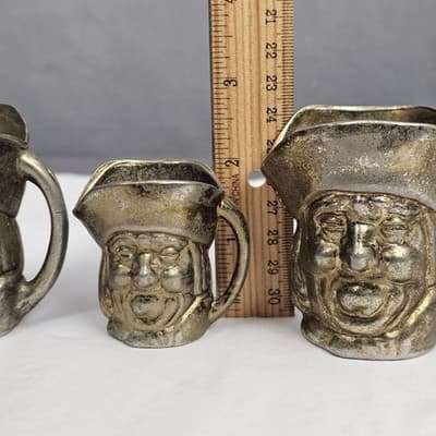 Toby Miniature Jug Made in England Brass Plated? Set of 3 Pitcher - Thumbnail 18