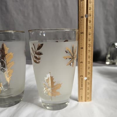 2 Vintage Libby Glass Company Tumblers Golden Foliage Pattern 12-14 oz - Thumbnail 10