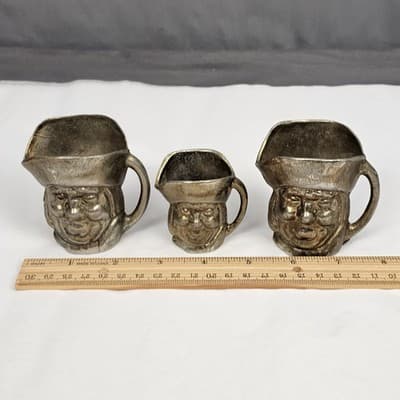 Toby Miniature Jug Made in England Brass Plated? Set of 3 Pitcher - Thumbnail 17