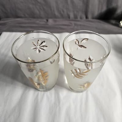 2 Vintage Libby Glass Company Tumblers Golden Foliage Pattern 12-14 oz - Thumbnail 6
