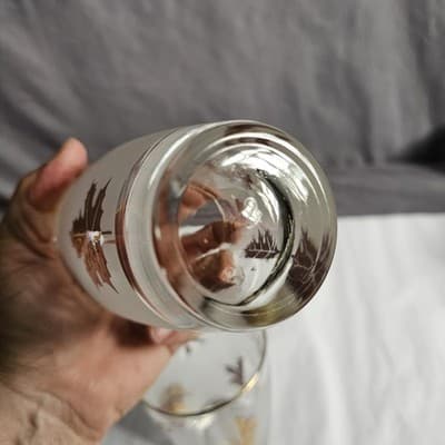 2 Vintage Libby Glass Company Tumblers Golden Foliage Pattern 12-14 oz - Thumbnail 8