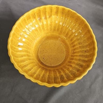 Vintage Haeger Pottery Speckled Gold Butterscotch Round Planter Bowl #142 - Thumbnail 3
