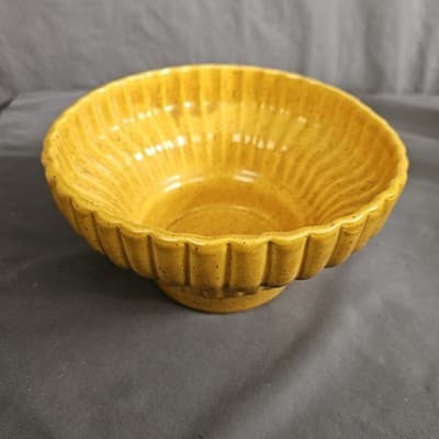 Vintage Haeger Pottery Speckled Gold Butterscotch Round Planter Bowl #142 - Thumbnail 2