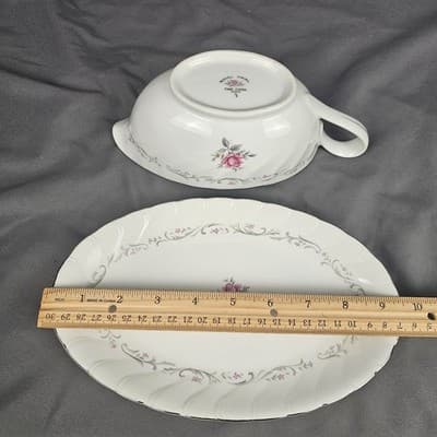 Royal Swirl Gravy Bowl & Plate Fine China Japan Gravy Boat - Thumbnail 8