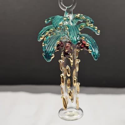 Egyptian Hand Blown Glass Palm Tree Ornament 4" Tall