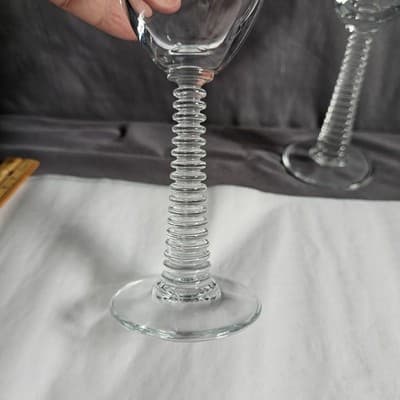 Vintage Soviet Wine Glasses Footed Set Of 2 Stacked Disc Column 8oz - Thumbnail 4