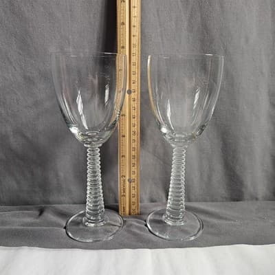 Vintage Soviet Wine Glasses Footed Set Of 2 Stacked Disc Column 8oz - Thumbnail 3