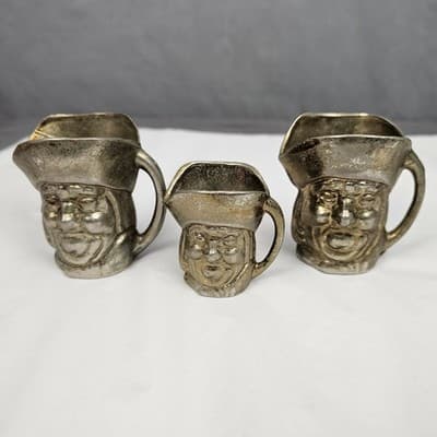 Toby Miniature Jug Made in England Brass Plated? Set of 3 Pitcher