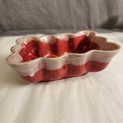Vintage USA Planter R-3 Pink & Red Art Pottery Drip Pattern 6.5" x 4.5", 2" Tall