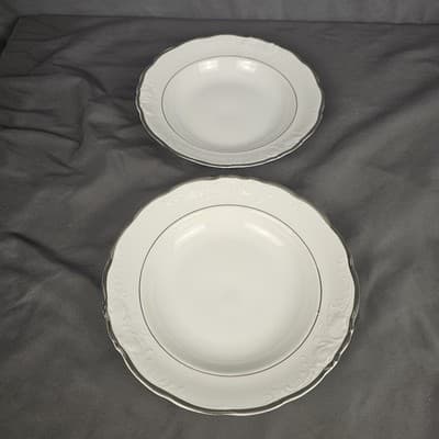 VTG Walbrzych Priscilla Vendome 8 1/4” Soup/ Salad Bowl Silver Rimmed POLAND 2pc