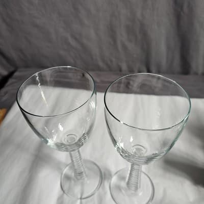 Vintage Soviet Wine Glasses Footed Set Of 2 Stacked Disc Column 8oz - Thumbnail 6
