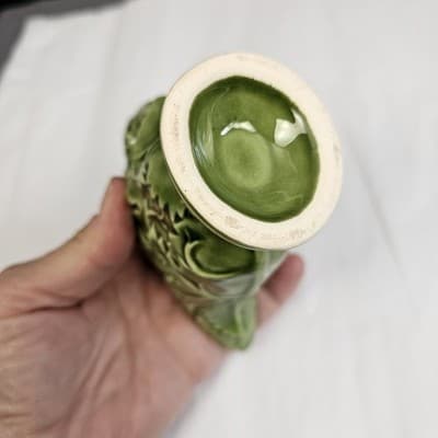 Vintage Green Majolica Style Leaf Pottery Creamer Pitcher Embossed Glaze - Thumbnail 4